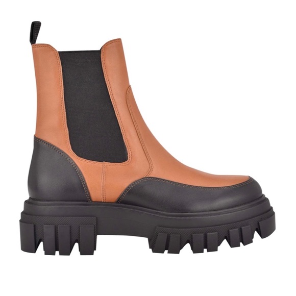 Marc Fisher Shoes - Marc Fisher ⌘ Morgan Lugsole Leather Ankle Bootie Moto Biker Boot ⌘ Cognac ⌘ 10M